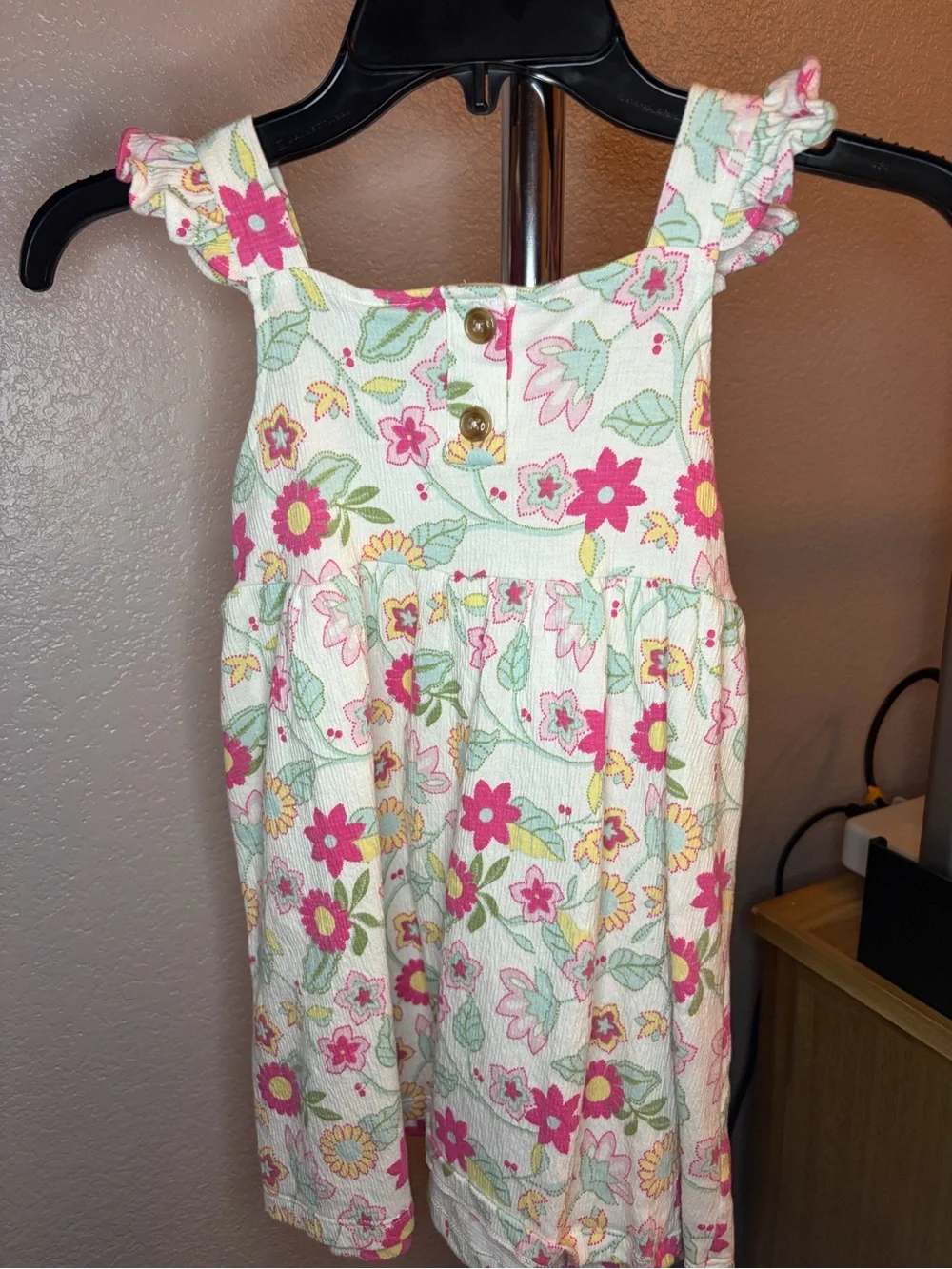 Girls' Floral Summer Dress - Pink & White